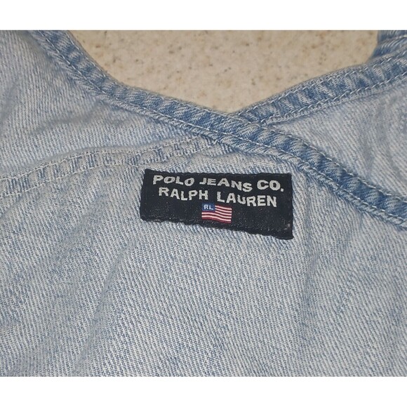 Vtg 90s RALPH LAUREN Polo Jeans Co Denim Overalls Shortalls Womens sm - Picture 2 of 7